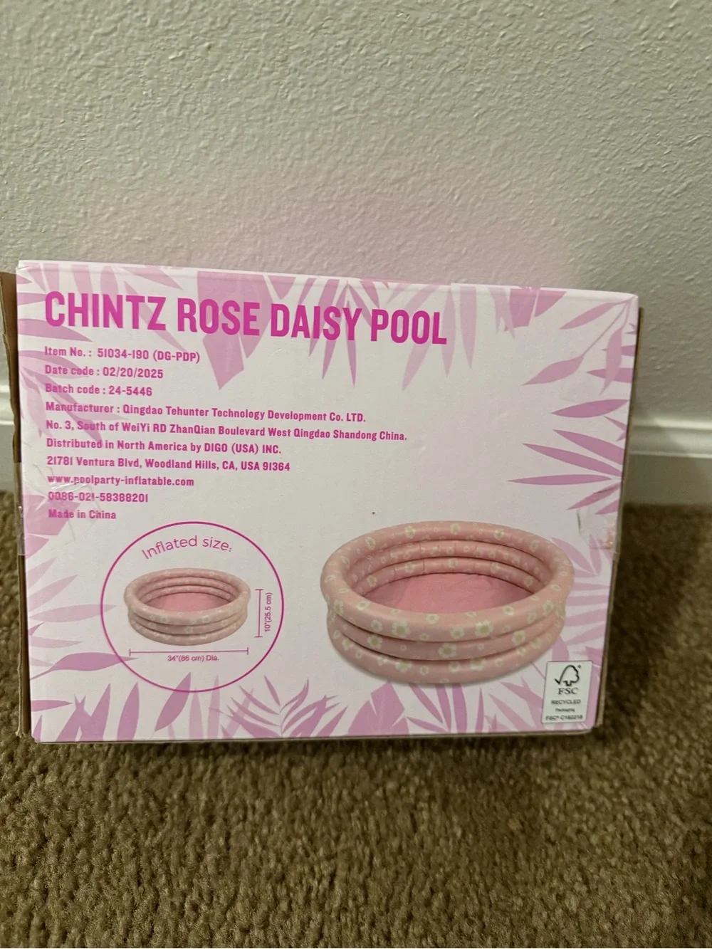 Tommy Bahama Kids Chintz Rose Daisy Inflatable Pool Pink 34” Round Ages 3+